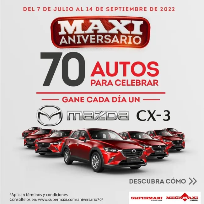 Gana un Mazda CX3 por el Aniversario 70 de Supermaxi