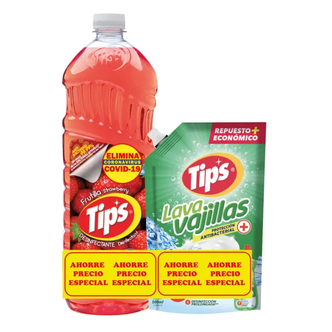 Desinfectante Tips 1000 ml Frutilla. + Lavavajilla liquido 500 ml